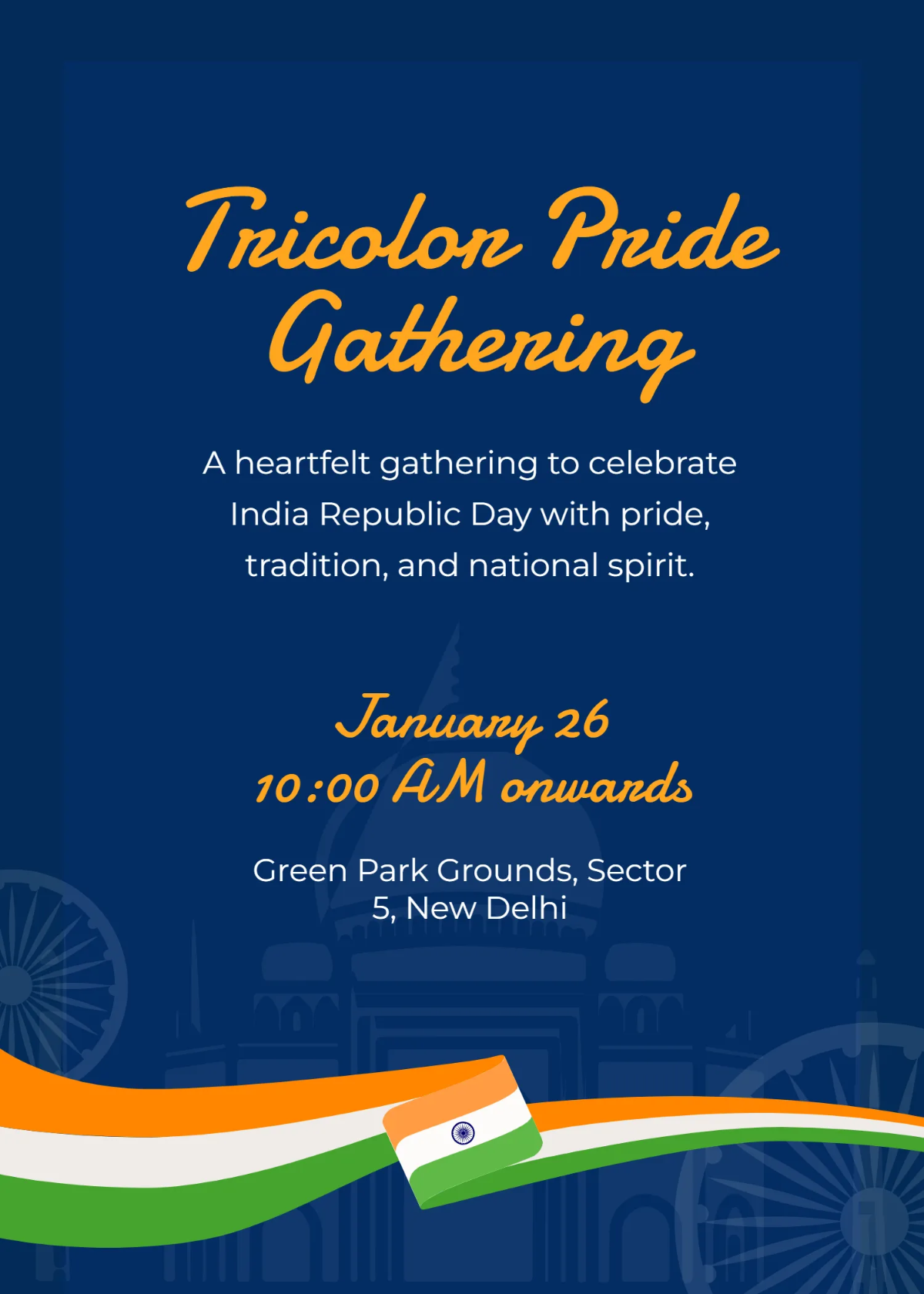 Free Tricolor India Republic Day Invitation Template to Edit Online
