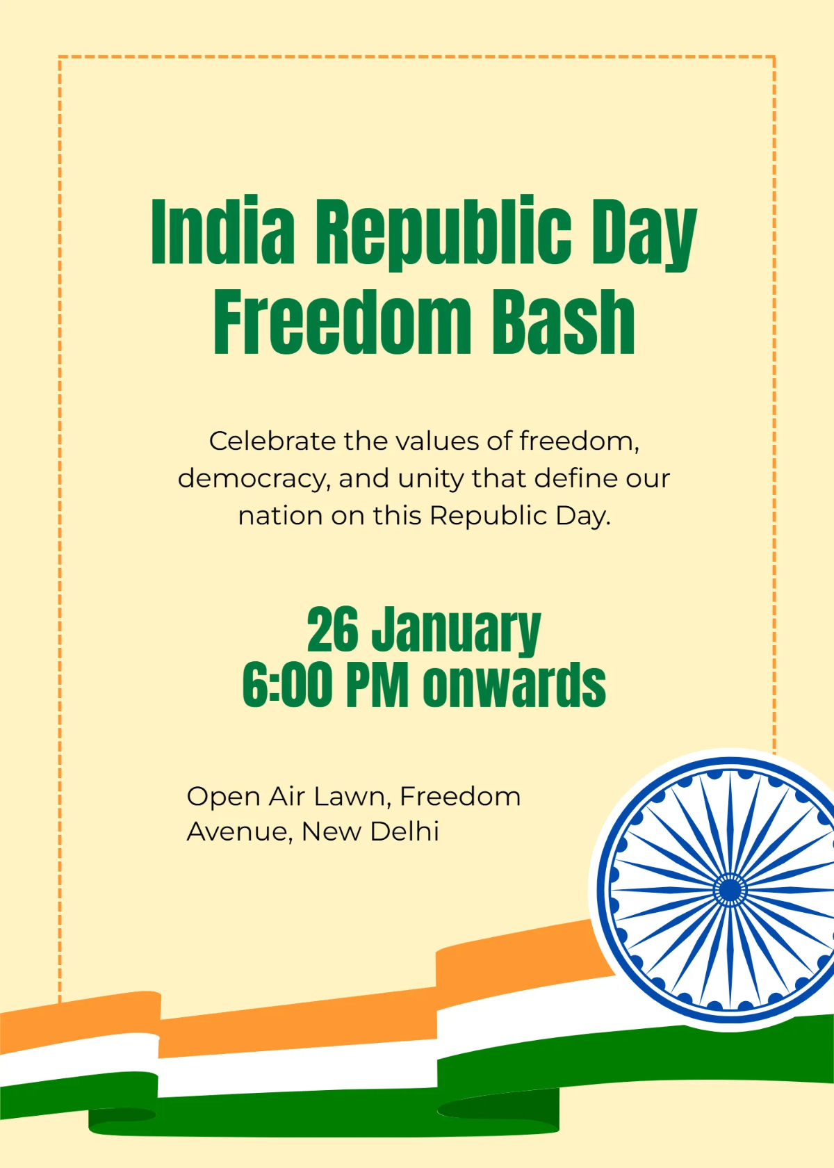 Free India Republic Day Freedom Bash Invitation Template to Edit Online