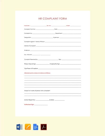 HR Complaint Form Template