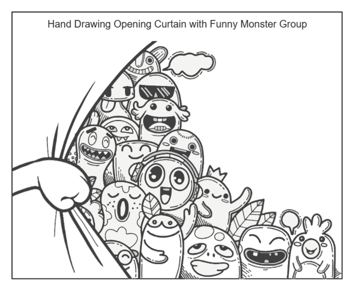 Free Hand Drawing Opening Curtain with Funny Monster Group to Edit Online Free Hand Drawing Opening Curtain with Funny Monster Group to Edit Online