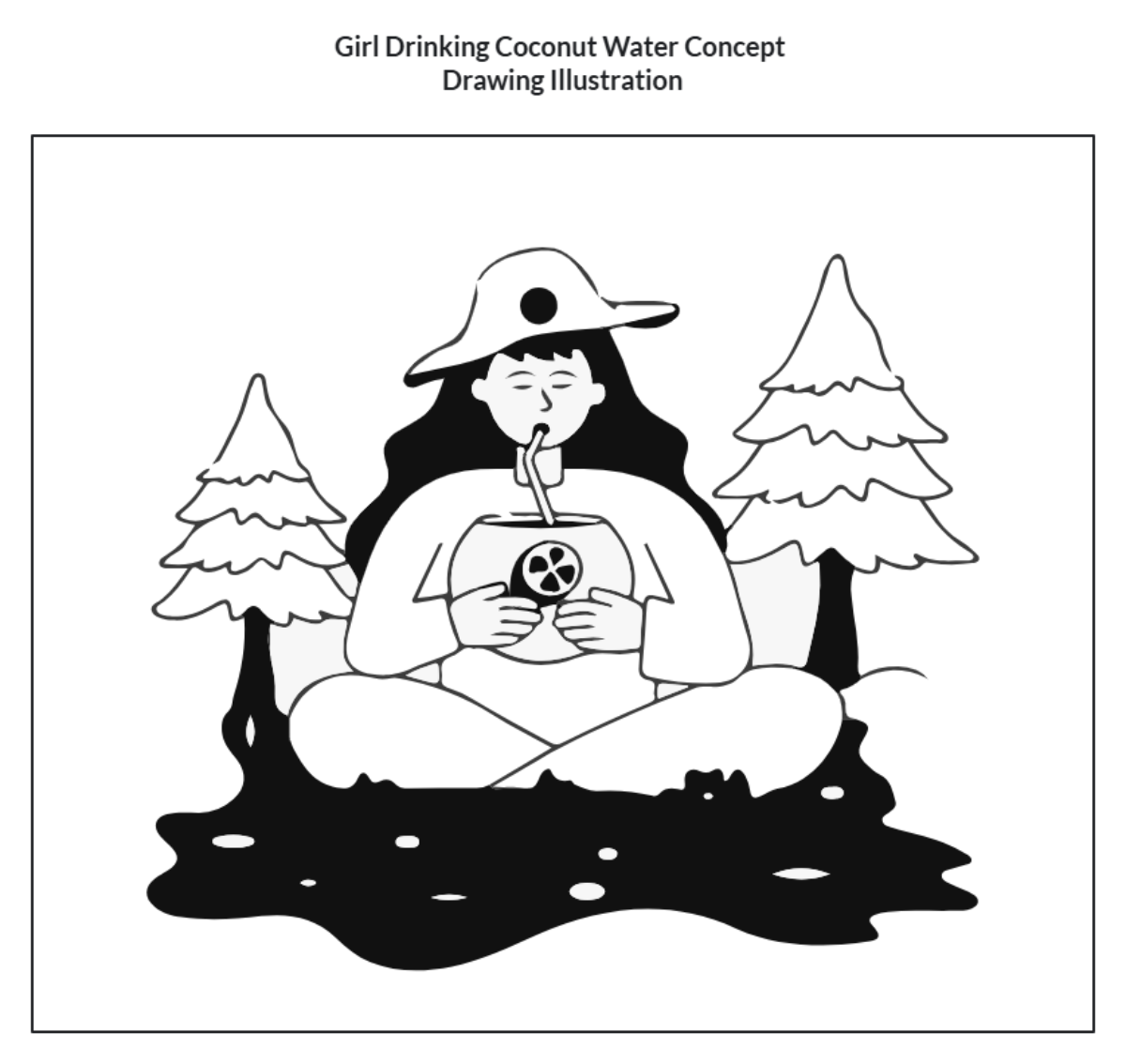 Girl Drinking Coconut Water Concept Drawing Illustration to Download Girl Drinking Coconut Water Concept Drawing Illustration to Download