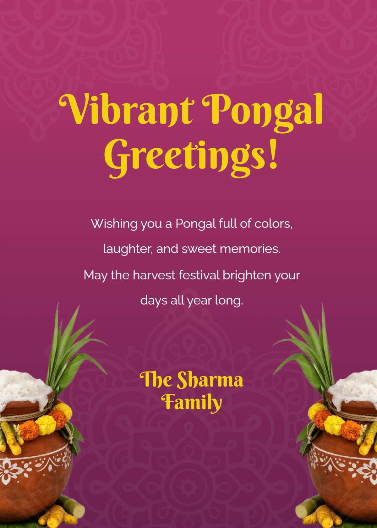 Free Colorful Pongal Wishes Template to Edit Online