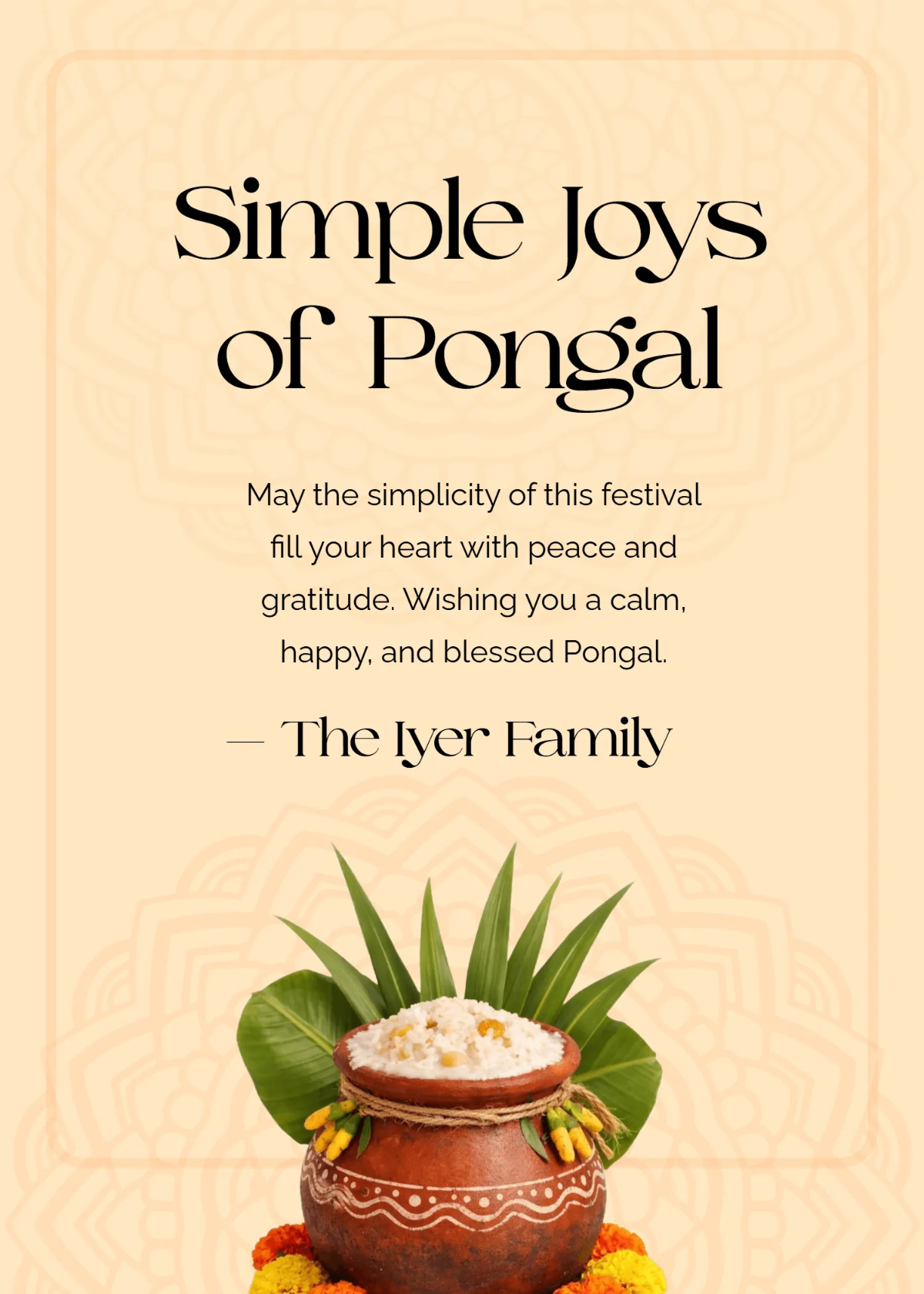 Free Minimalist Pongal Wishes Template to Edit Online