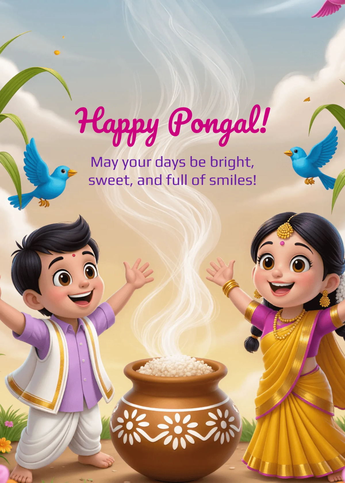 Free Kids Pongal Wishes Template to Edit Online