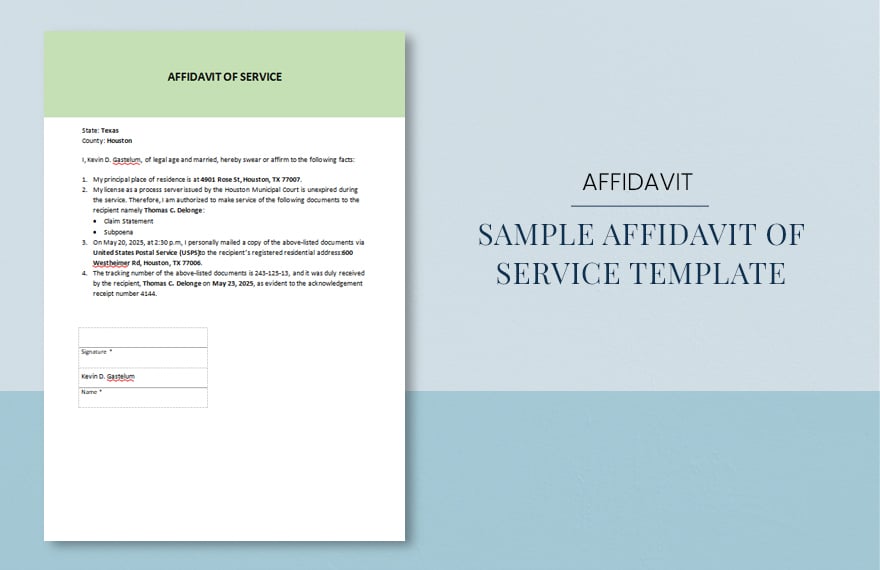 Sample Affidavit of Service Template in Word, Google Docs