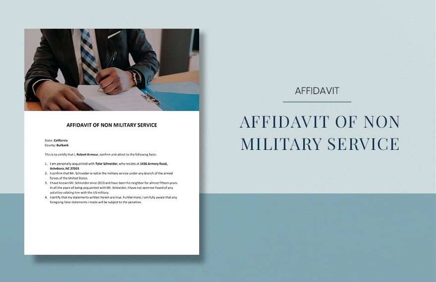 Affidavit of Non Military Service Template in Word, Google Docs, Apple Pages