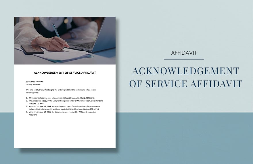 Acknowledgment of Service Affidavit Template in Word, Google Docs, Apple Pages