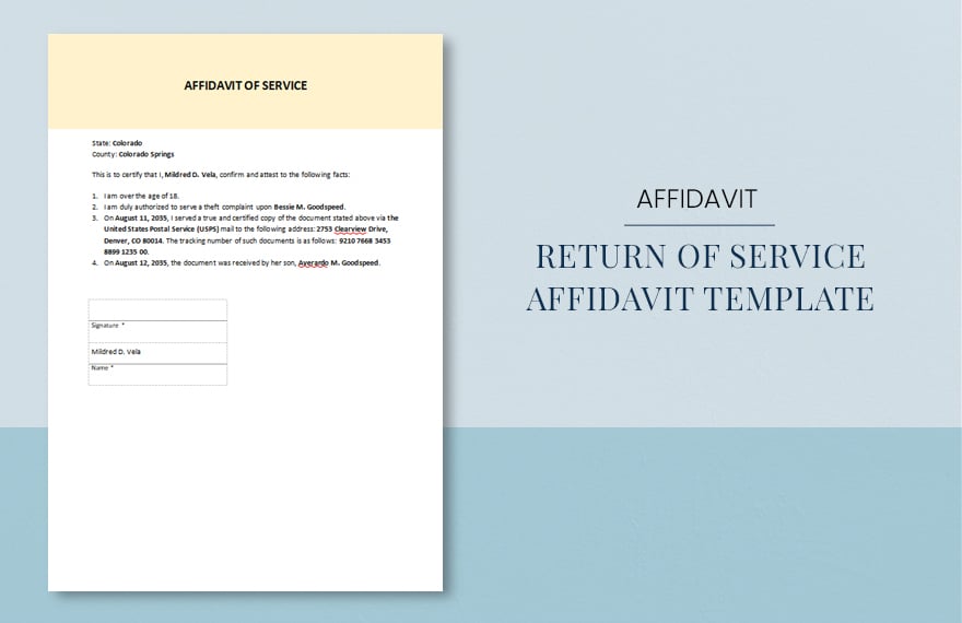 Return of Service Affidavit Template in Word, Google Docs