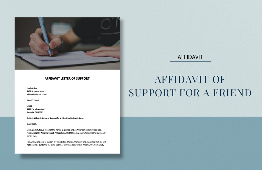 Affidavit of Support for a Friend Template in Word, Google Docs