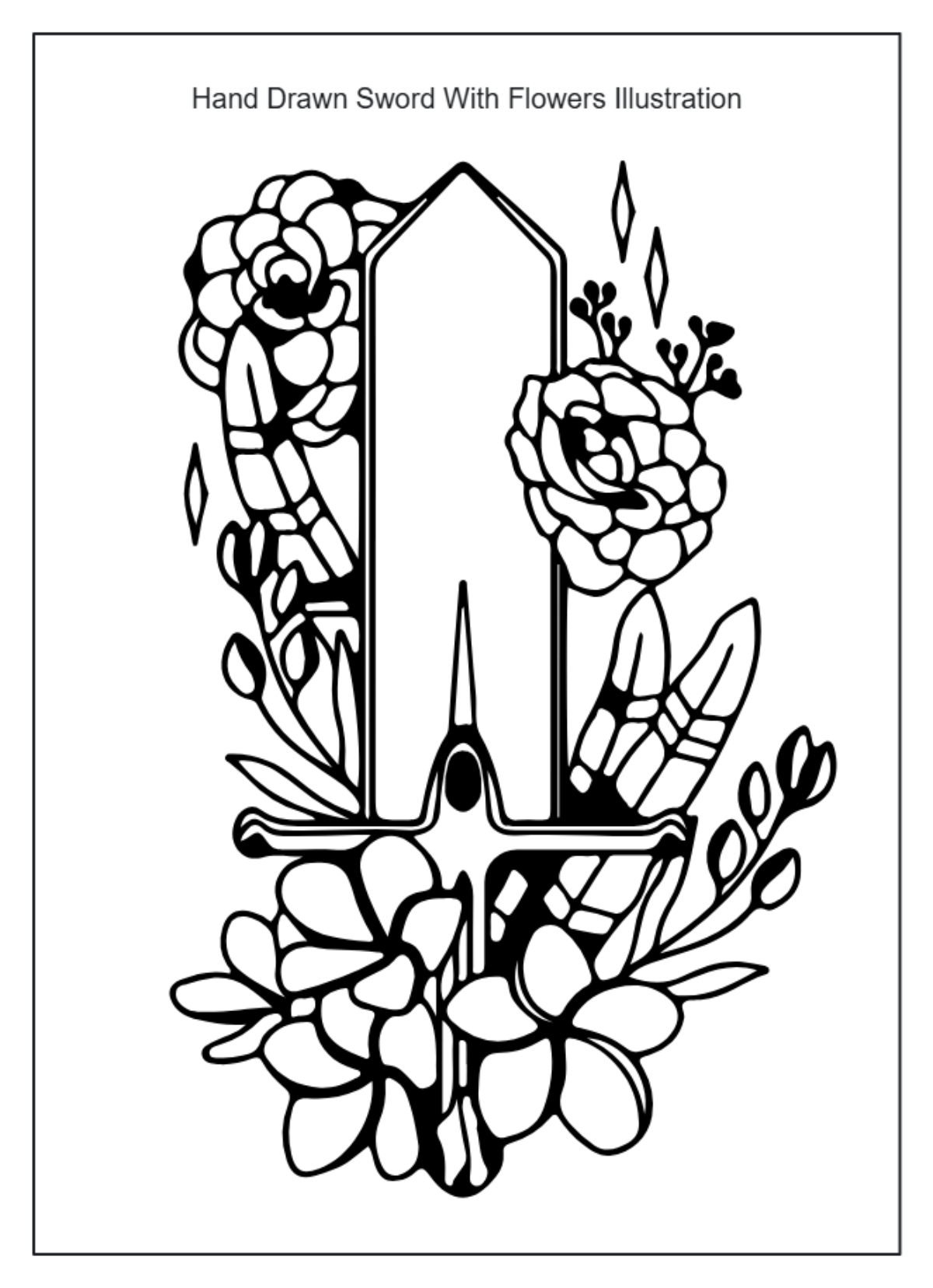 Hand Drawn Sword With Flowers Illustration