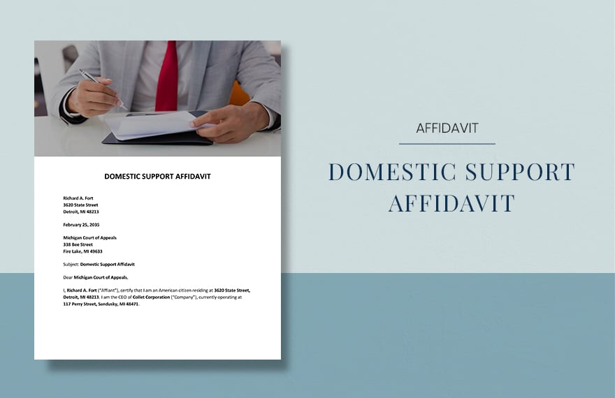 Domestic Support Affidavit Template in Word, Google Docs, Apple Pages