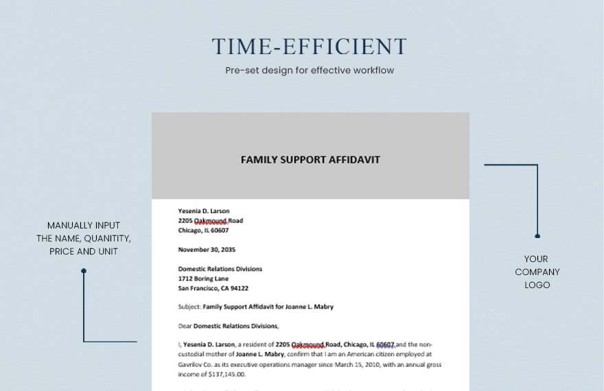Family Support Affidavit Template