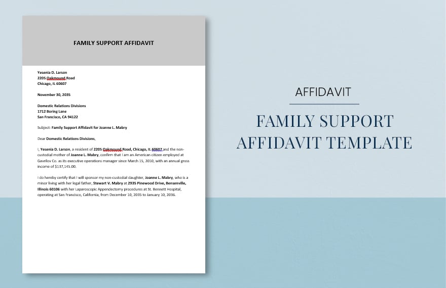 Family Support Affidavit Template in Word, Google Docs
