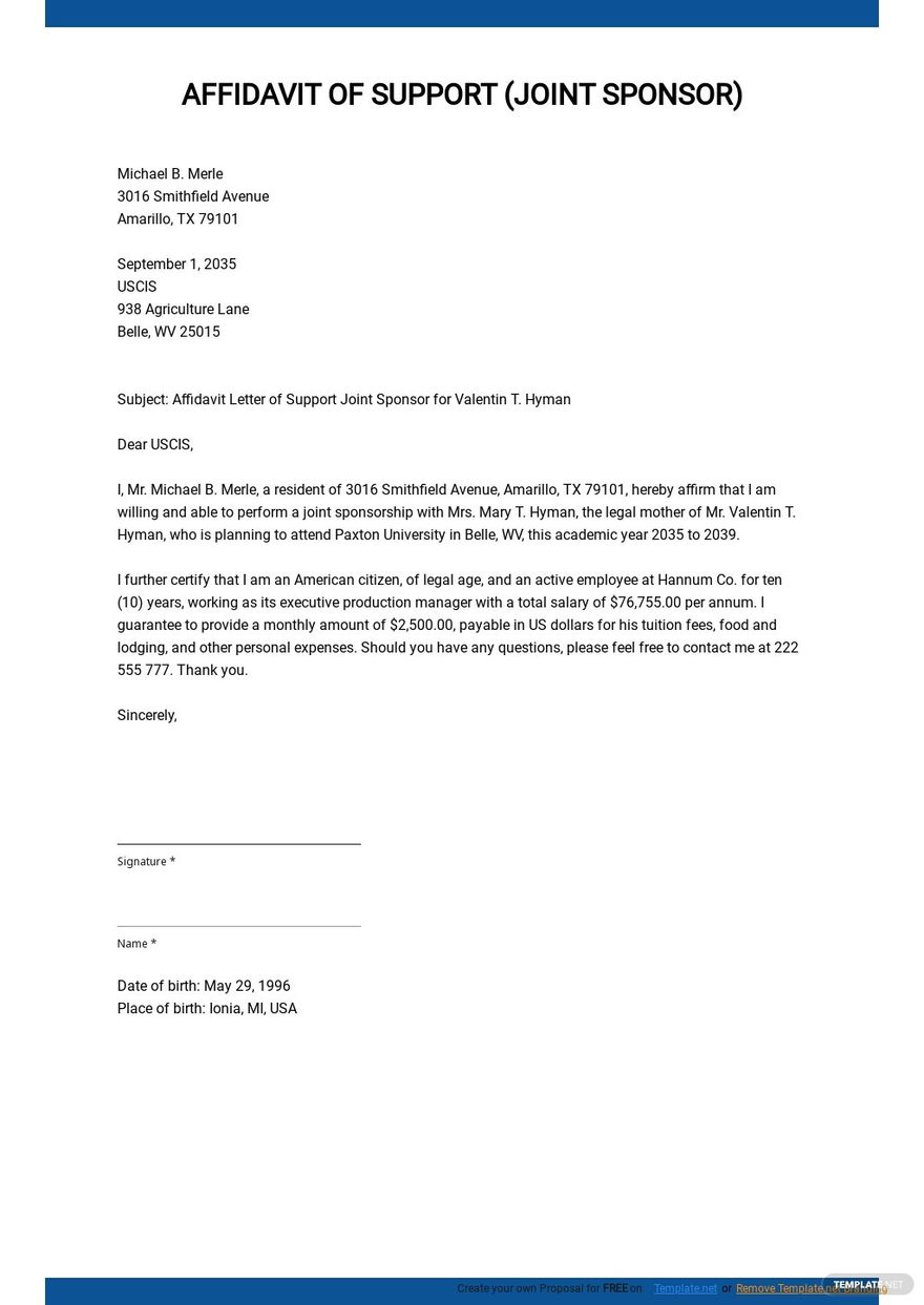 Affidavit of Support Joint Sponsor Template in Word, Google Docs