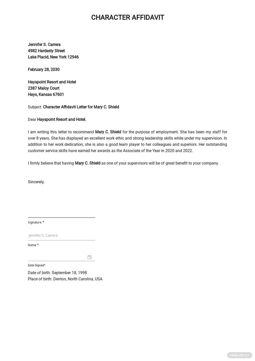 Character Affidavit Letter in Word, Google Docs, PDF, Apple Pages