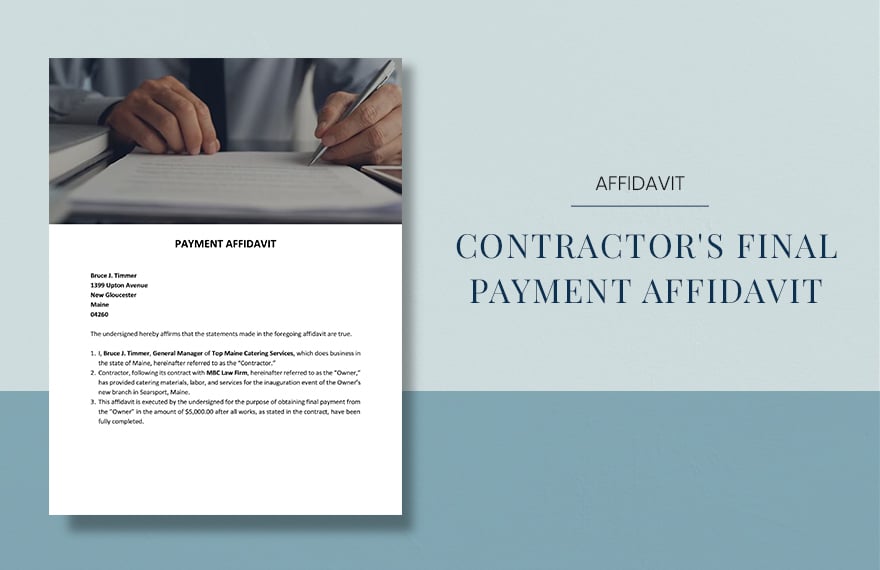 Contractor's Final Payment Affidavit Template in Word, Google Docs, Apple Pages