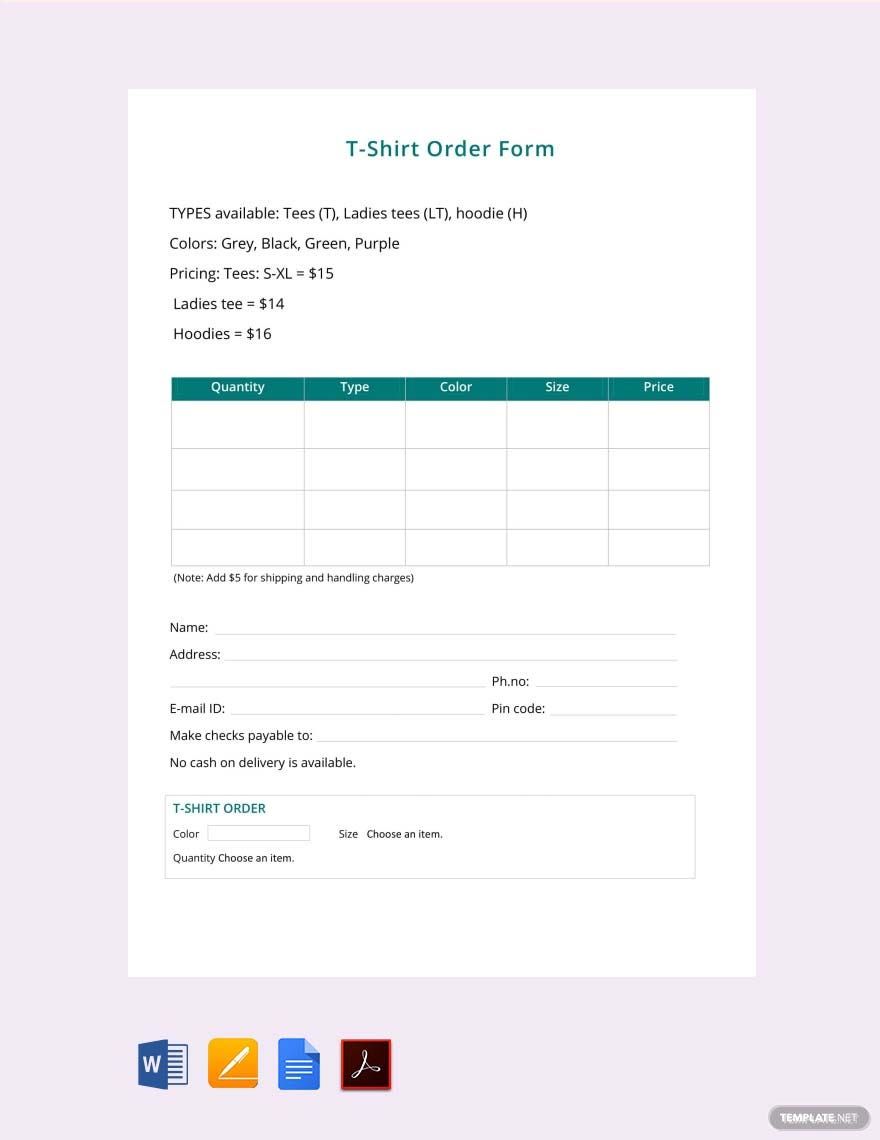 Free T-shirt Order Form Download Template