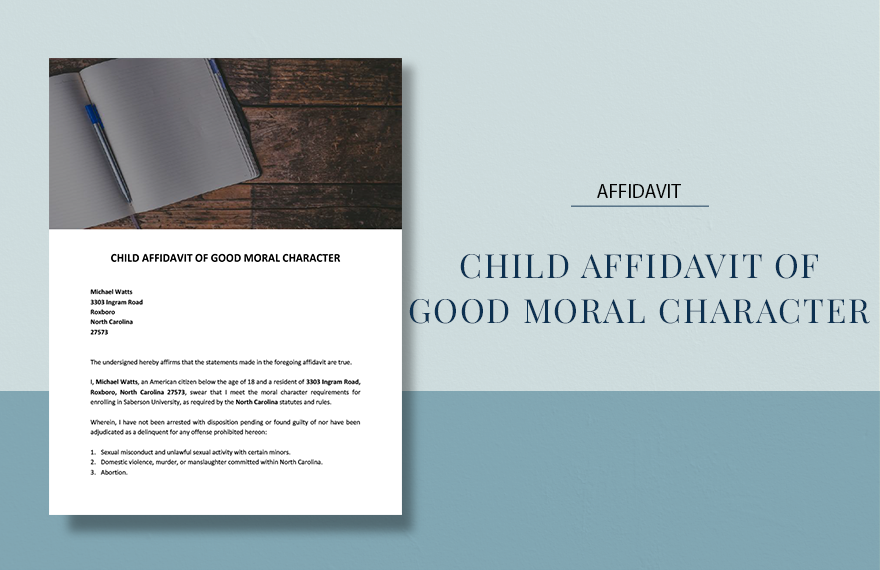 Child Affidavit of Good Moral Character Template