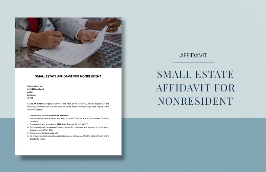 Small Estate Affidavit For Nonresident Template in Word, Google Docs, Apple Pages