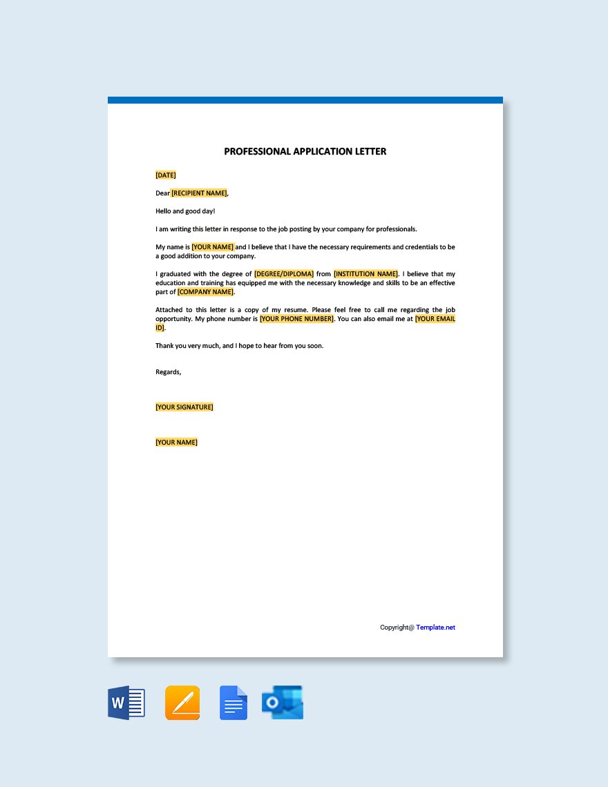 Professional Application Letter Template