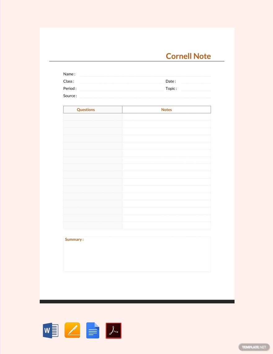 Cornell Notes Sheet Template Download In Word Google Docs PDF Apple Pages Template