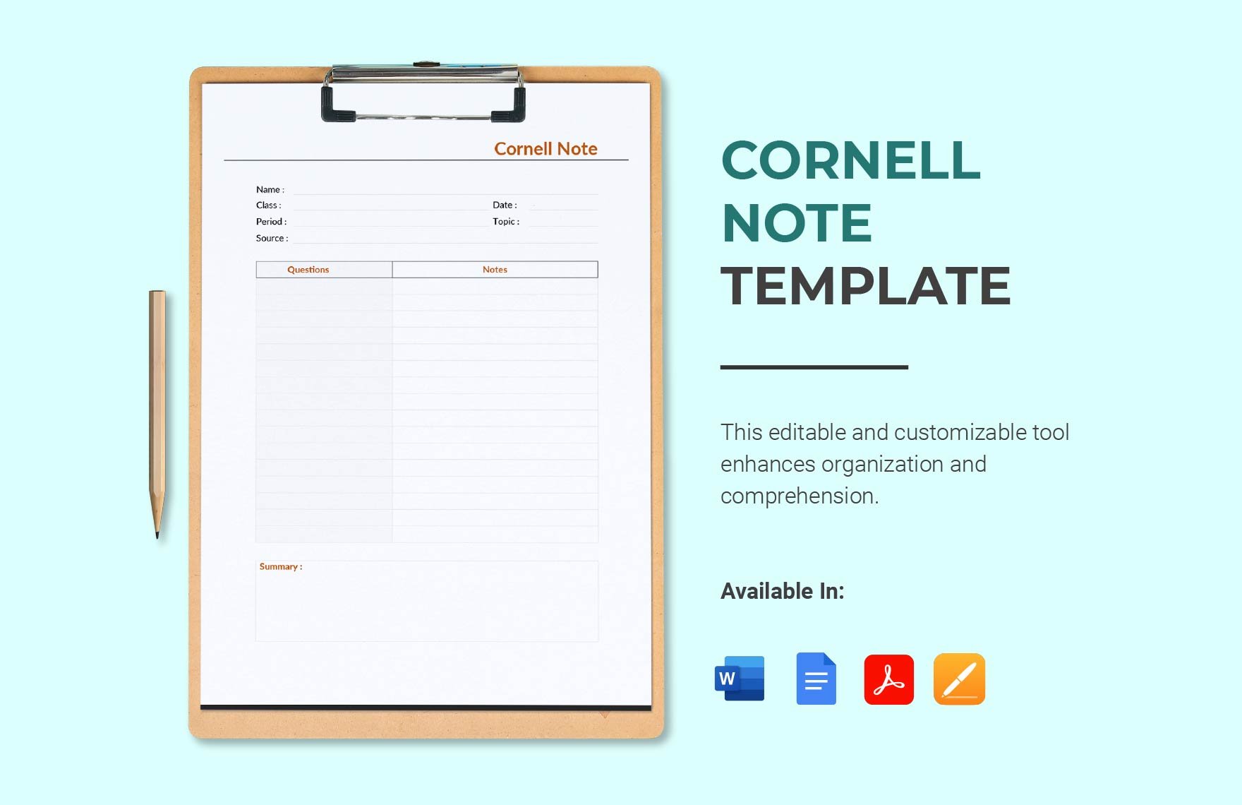 Cornell Note Template in Word, Google Docs, PDF, Apple Pages