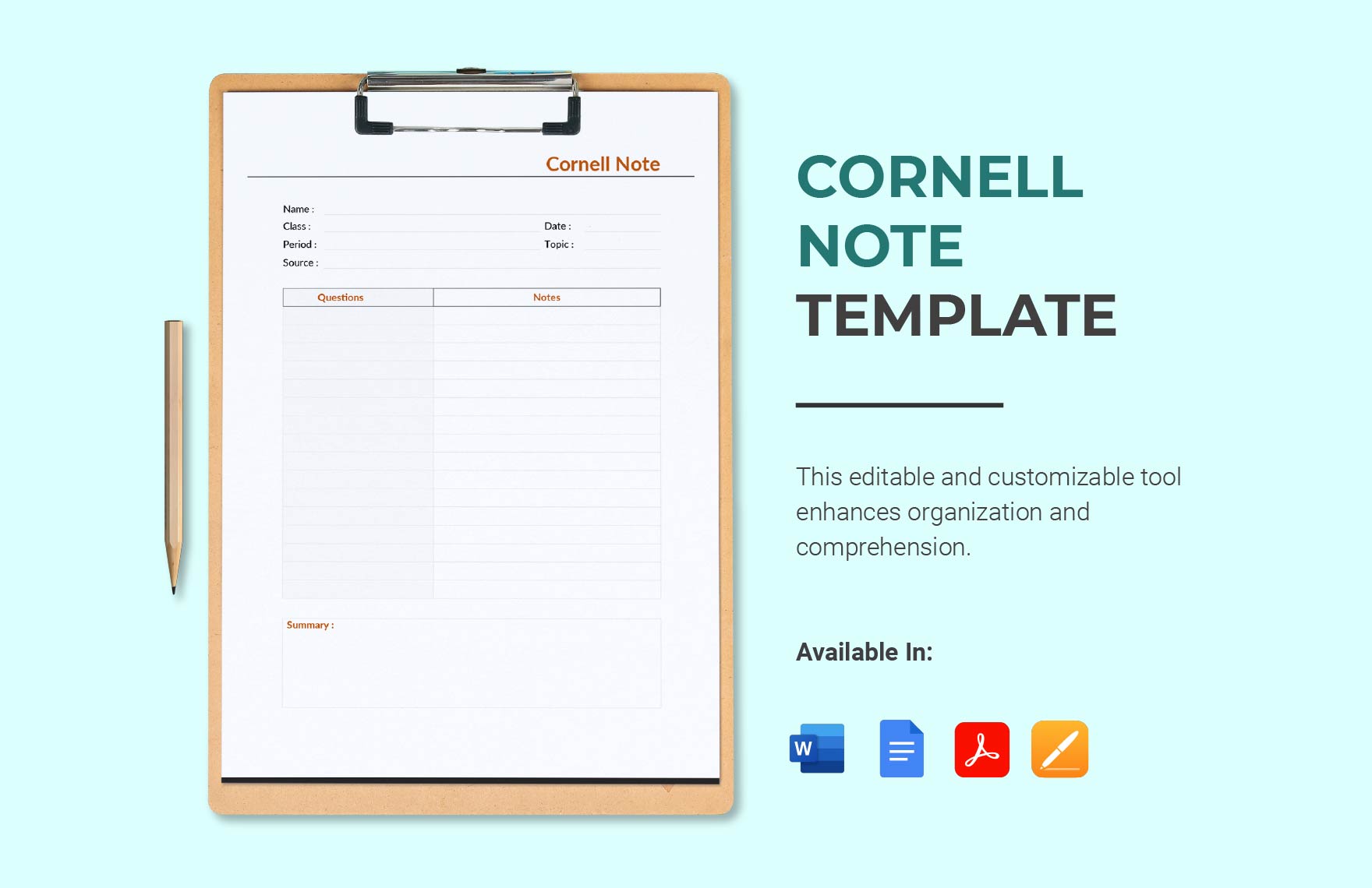 Cornell Note Template in Word, Pages, PDF, Google Docs - Download | Template.net