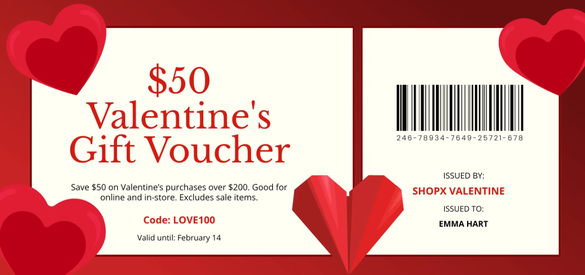 Free Valentines Day Gift Voucher Template to Edit Online