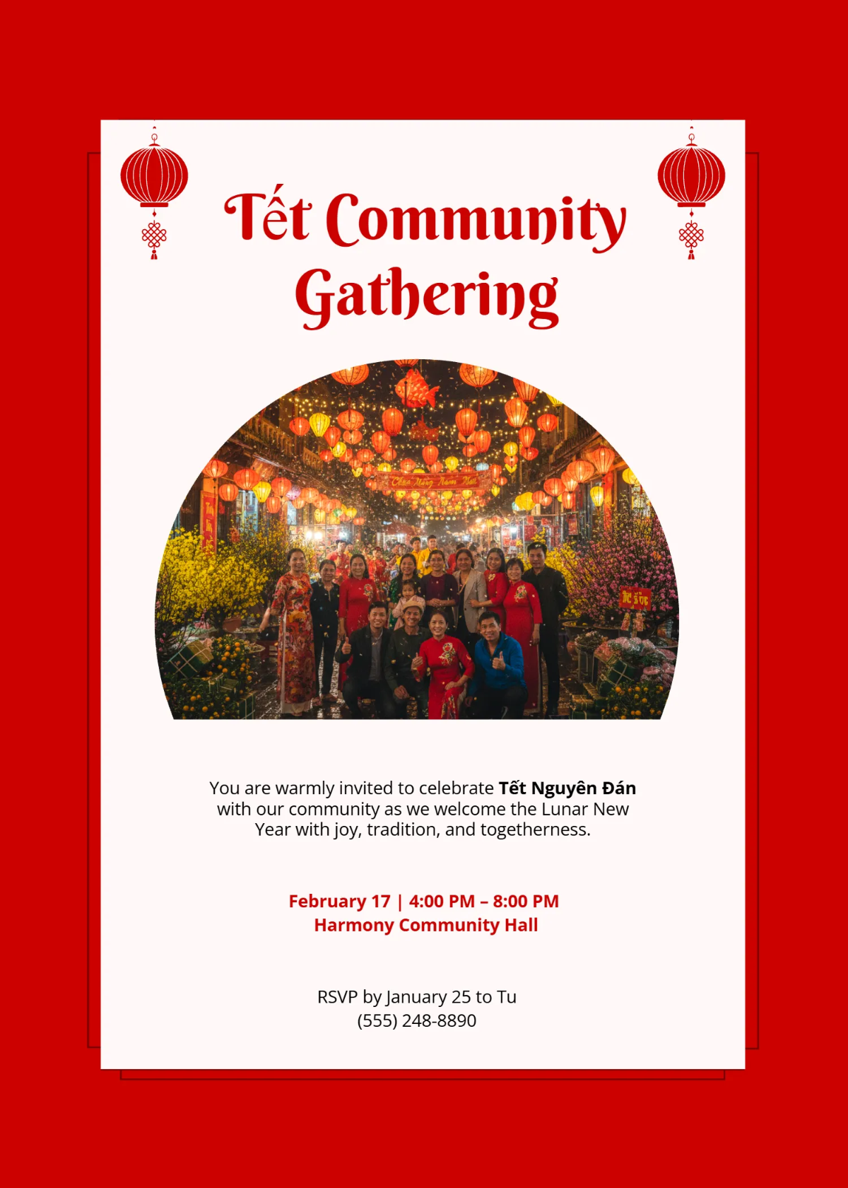 Free Red Tet Invitation Template to Edit Online
