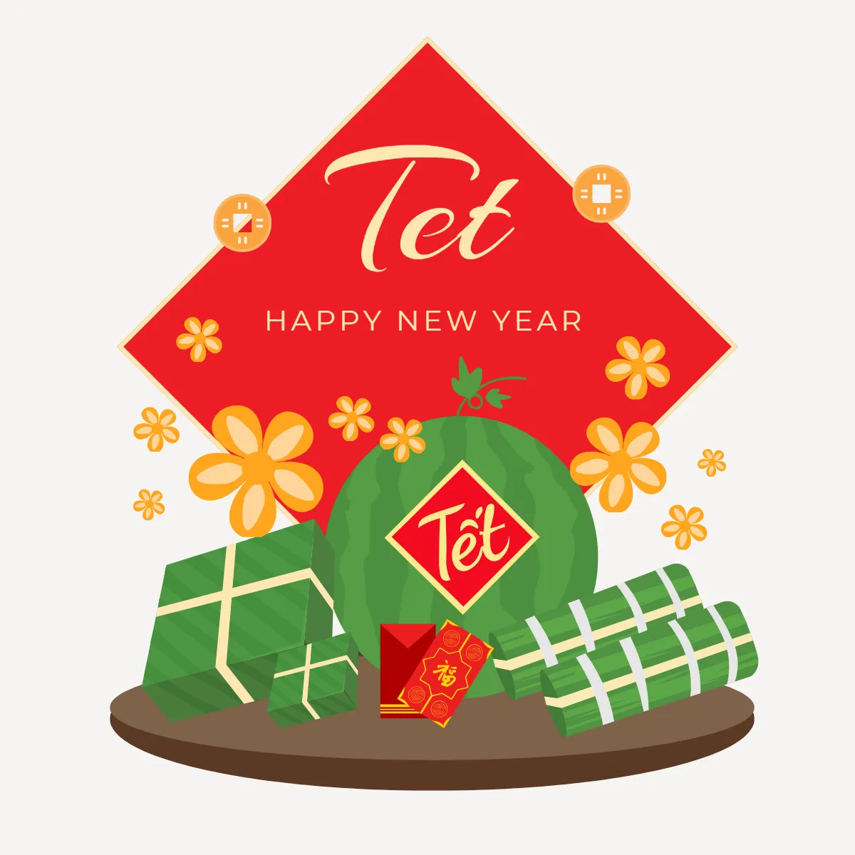 Free Vector Tet New Year Day Clip Arts Template to Edit Online