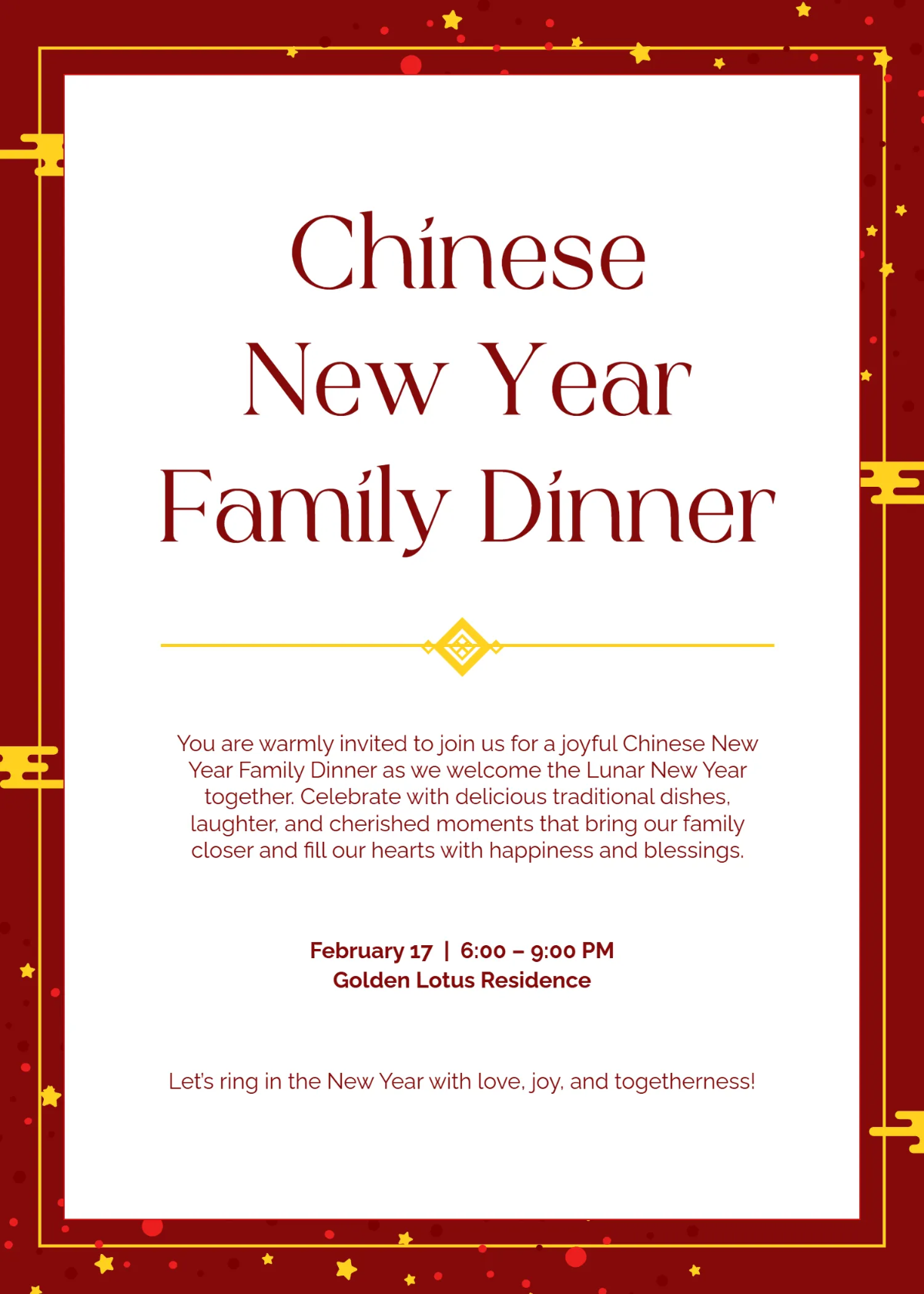 Free Chinese New Year Family Dinner Invitation Template to Edit Online Free Chinese New Year Family Dinner Invitation Template to Edit Online