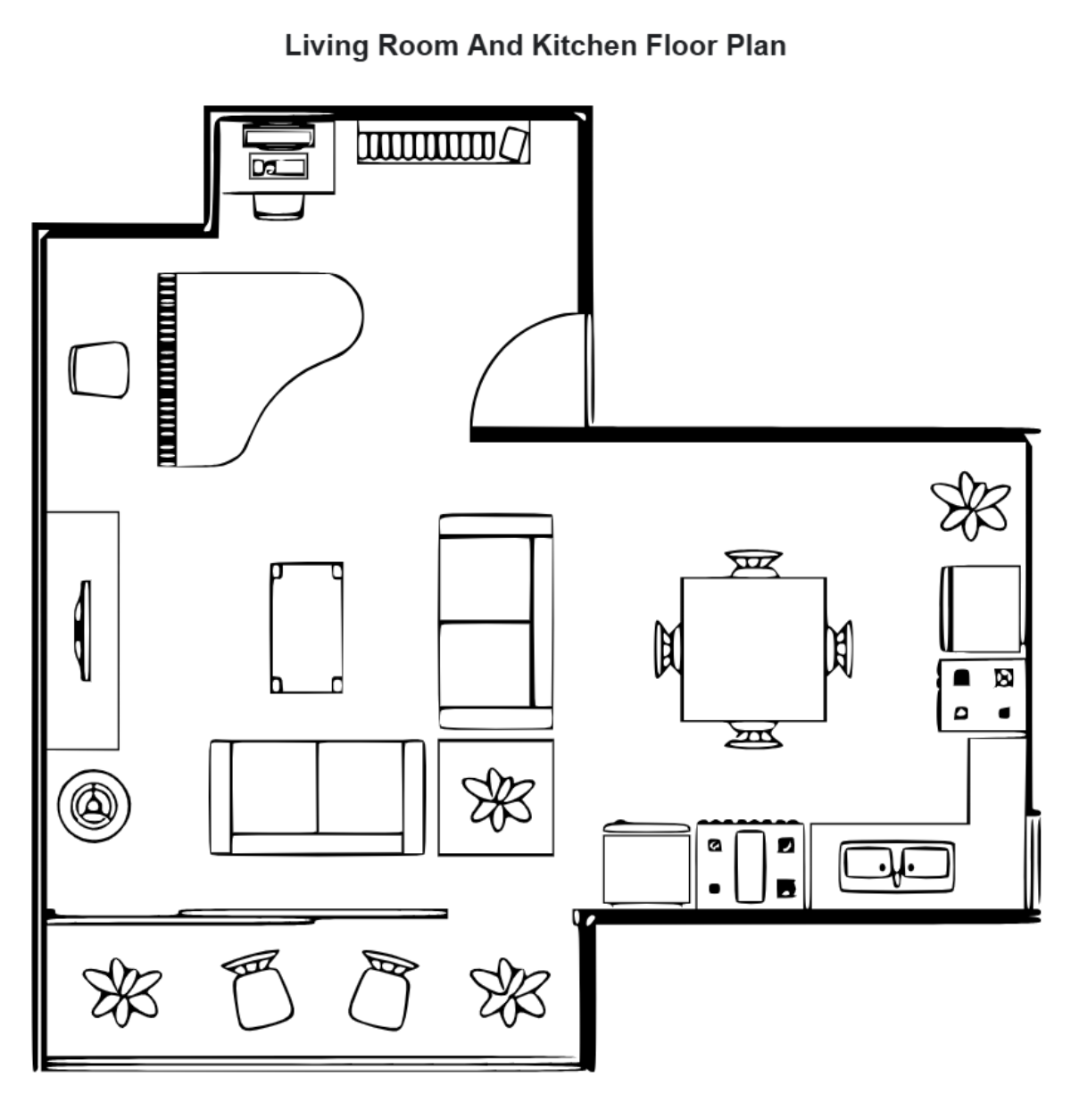 Free Living Room And Kitchen Floor Plan Template to Edit Online