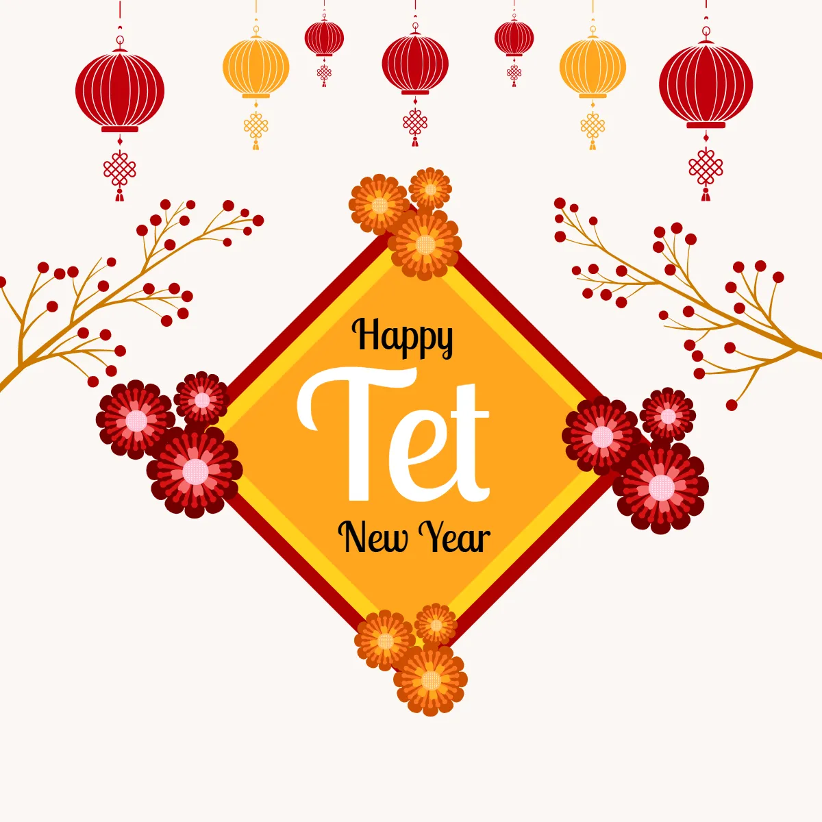 Free Flower Tet New Year Day Clip Arts Template to Edit Online