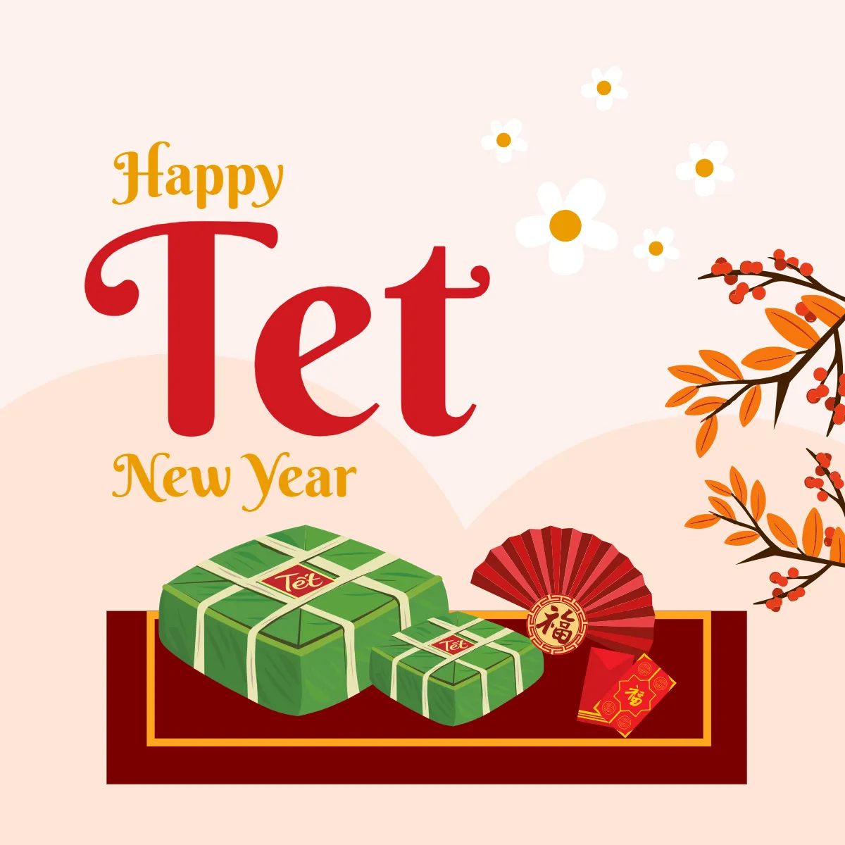 Free Simple Tet New Year Day Clip Arts Template to Edit Online