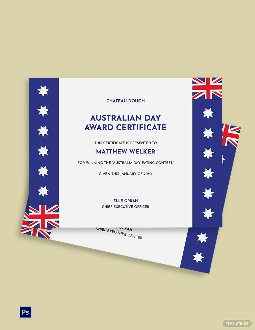 Australia Day Award Certificate Template in Word, Google Docs, PSD, Publisher