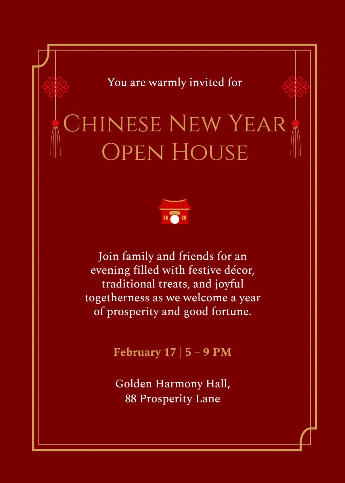 Free Chinese New Year Open House Invitation Template to Edit Online