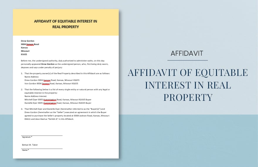 Affidavit of Equitable Interest in Real Property Template