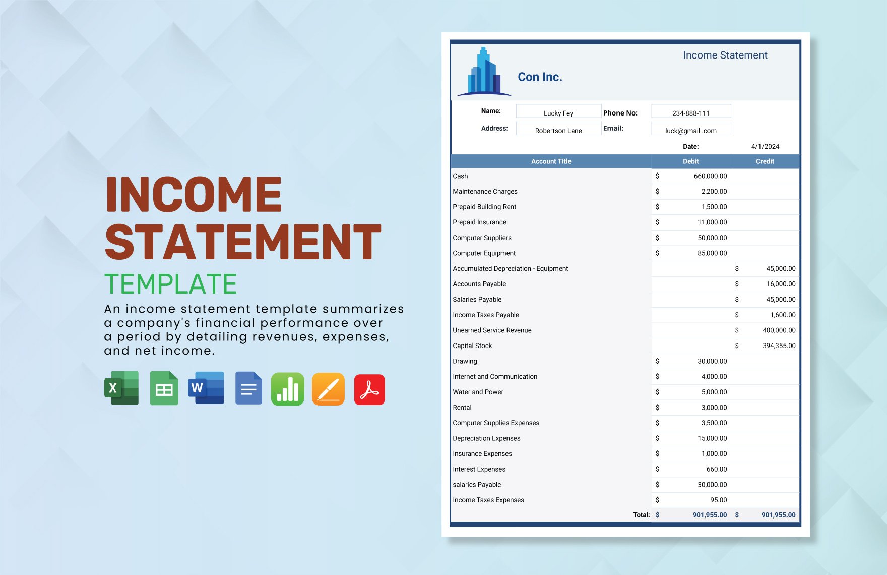 Income Statement Template in Word, Google Docs, Excel, PDF, Google Sheets, Apple Pages, Apple Numbers