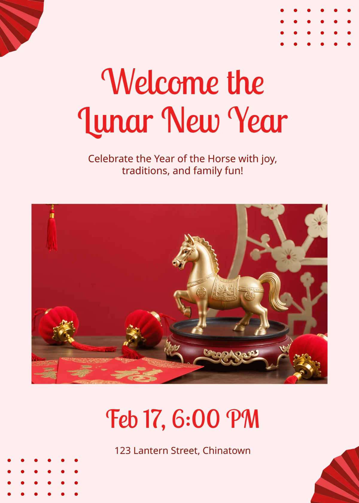 Free Chinese New Year Zodiac Year Welcome Invitation Template to Edit Online