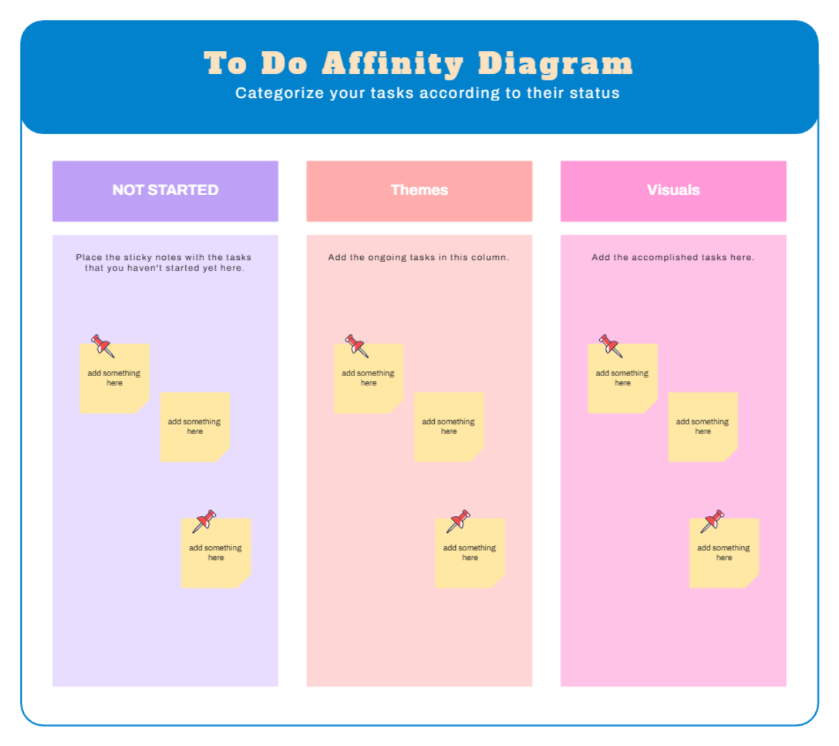 Free To Do Affinity Diagram Planning Whiteboard in Purple Red Blue Simple Colorful Style Template to Edit Online