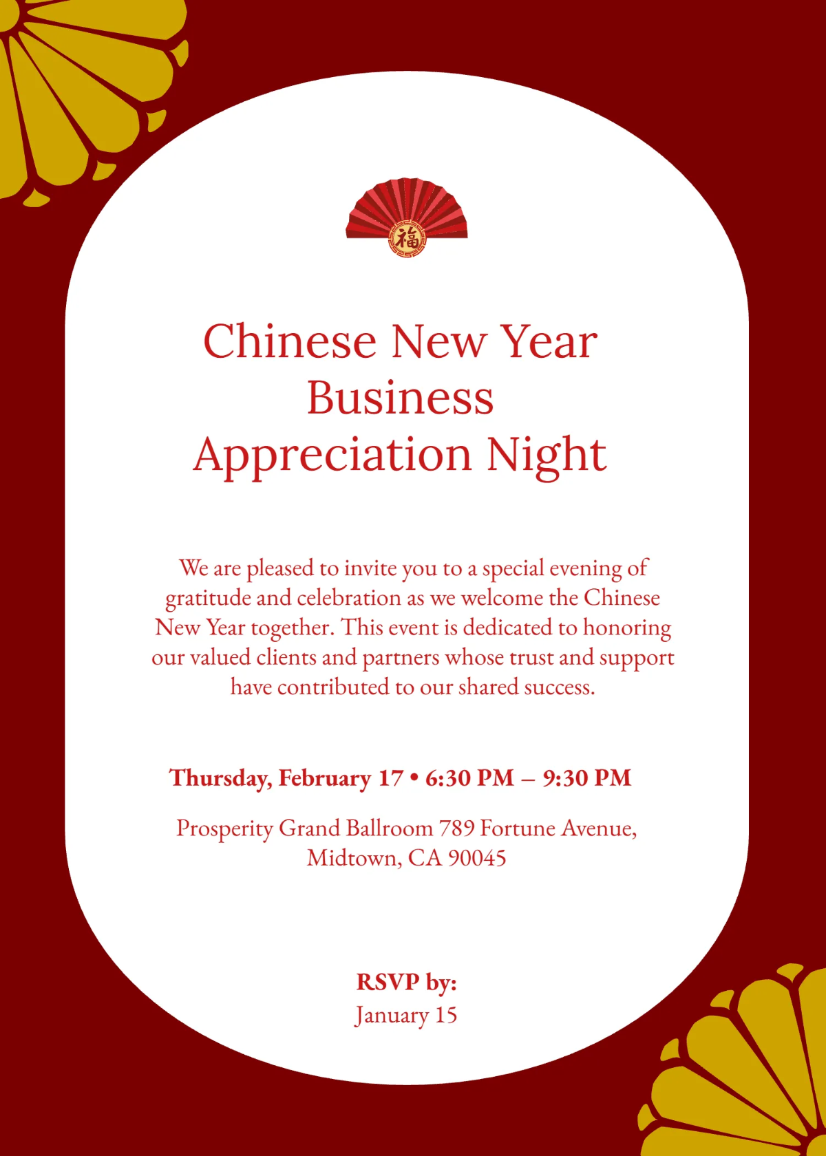 Free Chinese New Year Business Appreciation Invitation Template to Edit Online