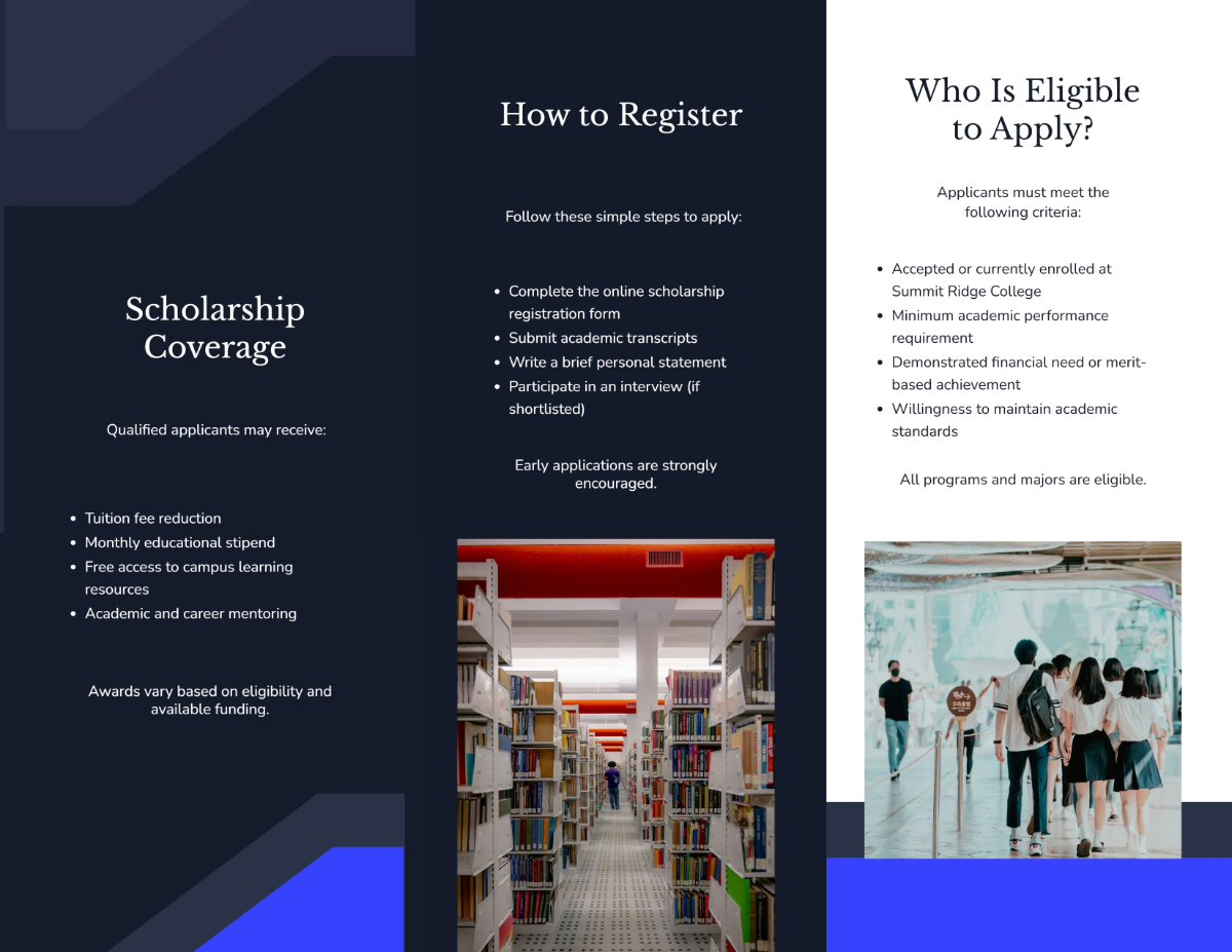 Free College Scholarship Registration Brochure Template to Edit Online