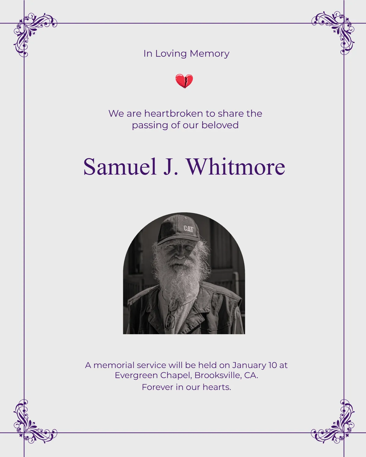 Free Loss Announcement Template to Edit Online