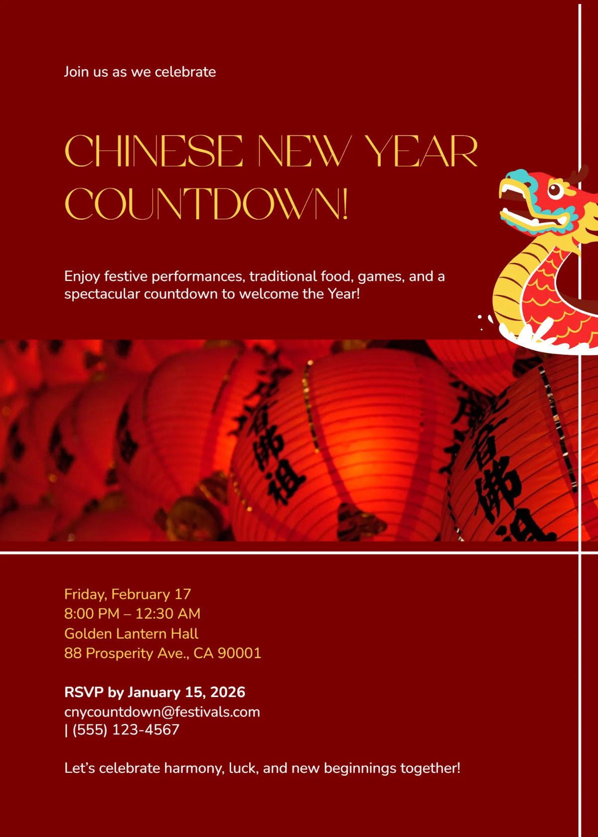 Free Chinese New Year Countdown Invitation Template to Edit Online