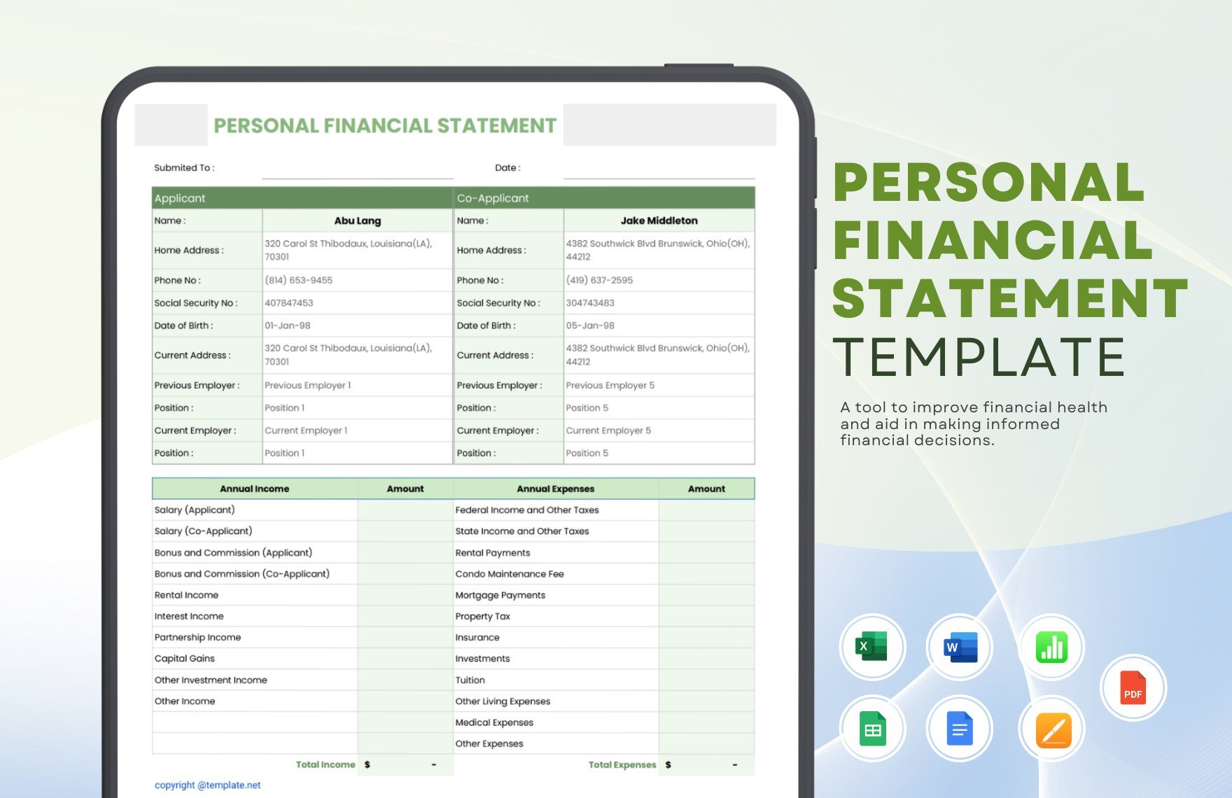 Personal Financial Statement Template in Word, Google Docs, Excel, PDF, Google Sheets, Apple Pages, Apple Numbers