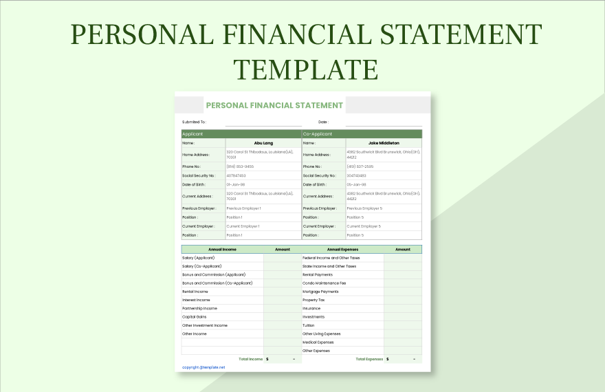 Personal Financial Statement Template in Word, Google Docs, Excel, PDF, Google Sheets, Apple Pages, Apple Numbers