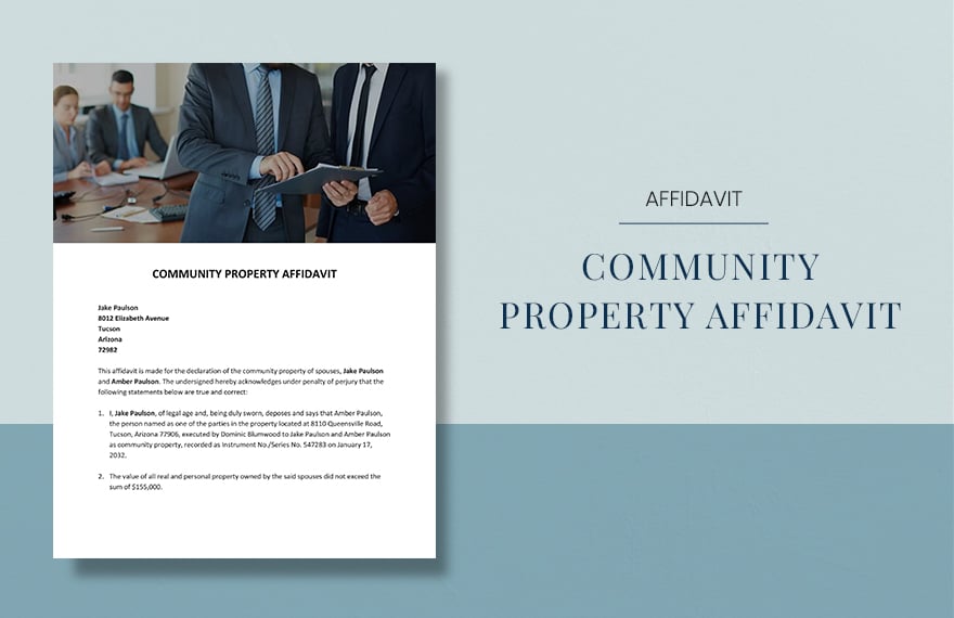 Community Property Affidavit Template in Word, Google Docs, Apple Pages