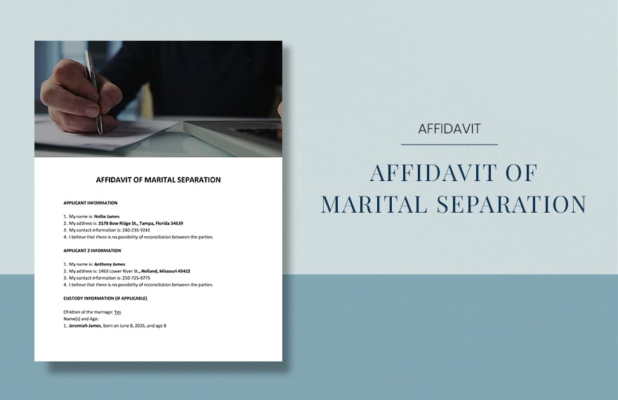 Affidavit of Marital Separation Template
