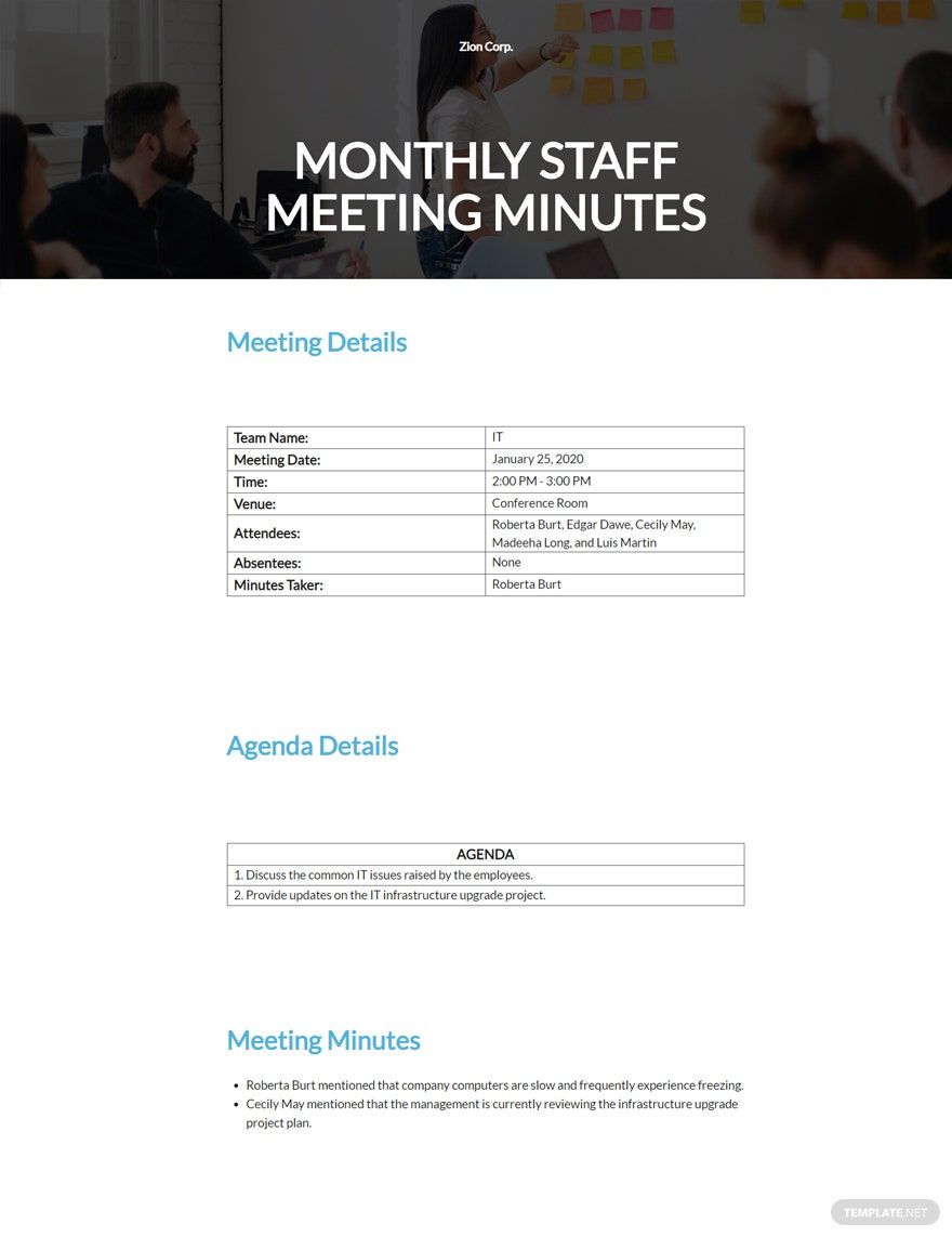 Monthly Staff Meeting Minutes