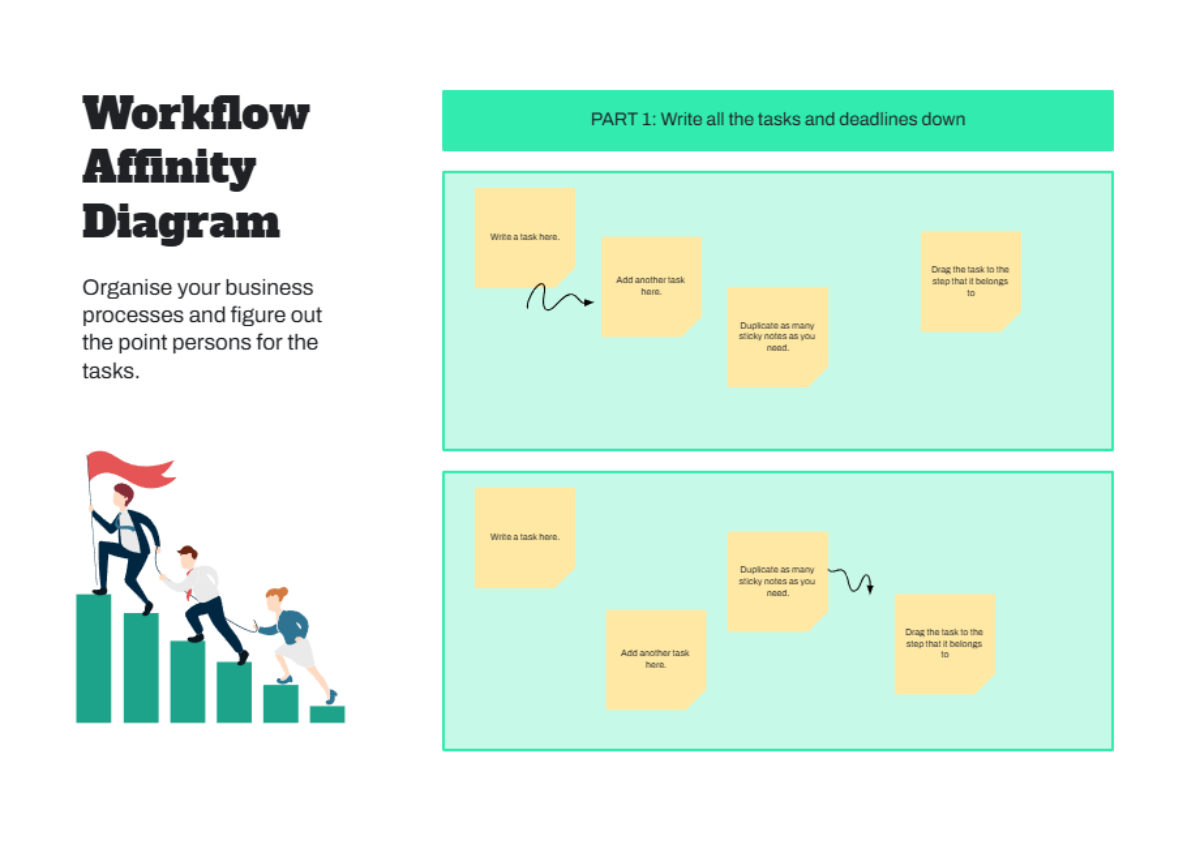 Free Workflow Affinity Diagram Planning Whiteboard in Blue Green Grey Spaced Colour Blocks Style Template to Edit Online